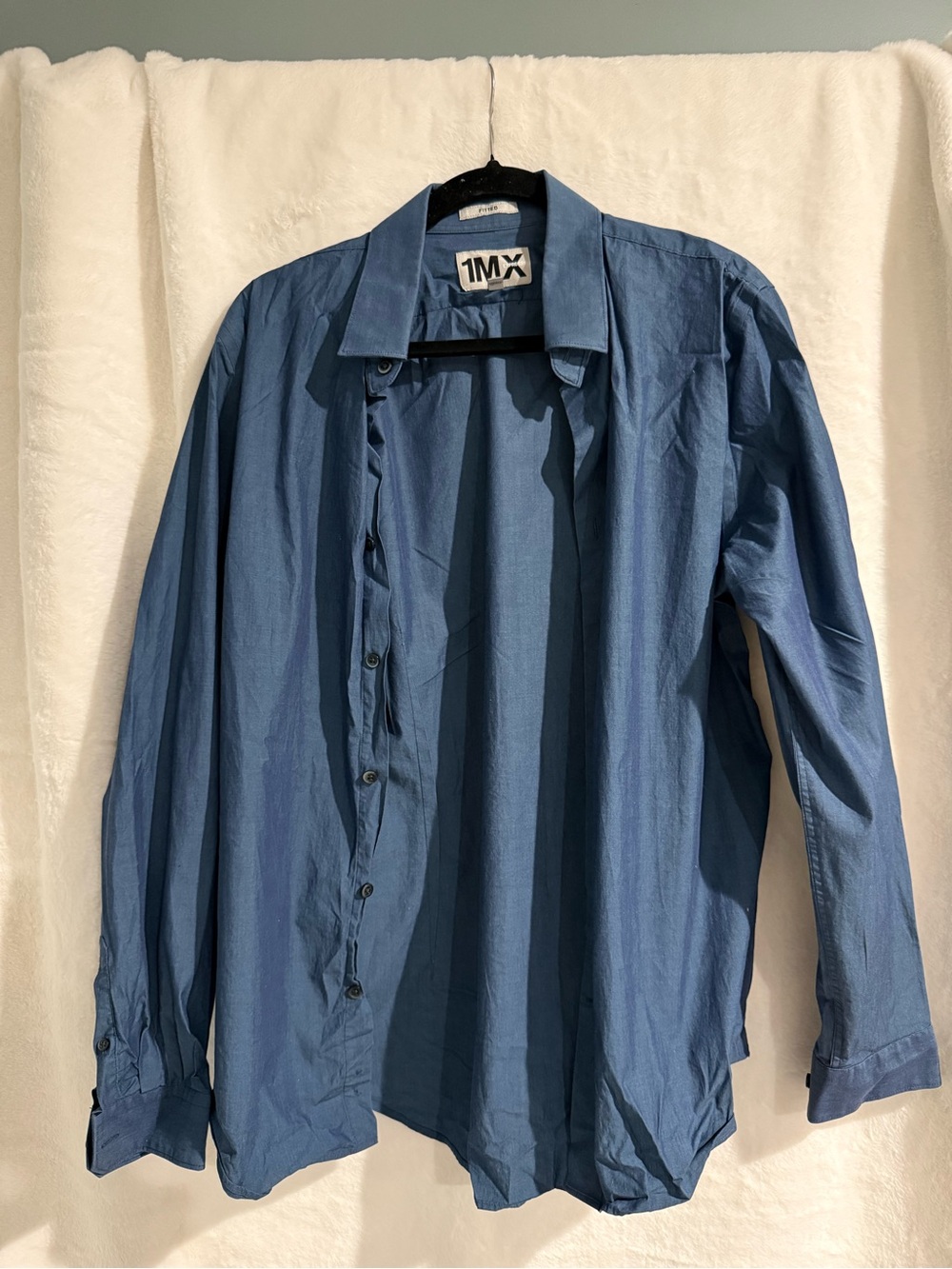 Express 1MX Navy Blue Fitted Button Shirt